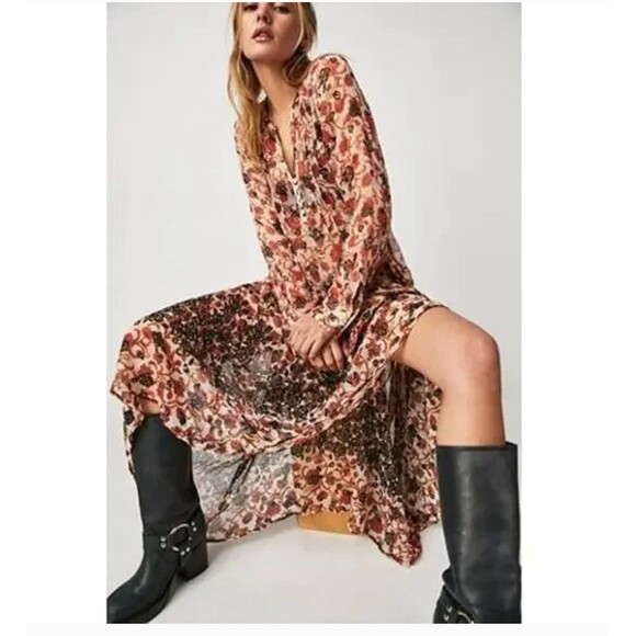 NWOTFree People See it Through Floral Long Sleeve Maxi Dress sz L - Picture 4 of 9